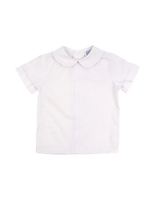 White Boys Short Sleeve Piped Shirt w/ Button Back