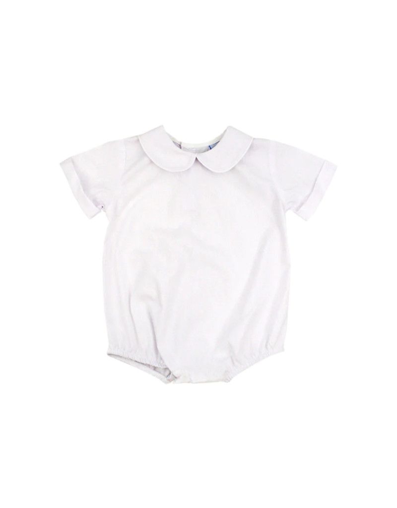 White Boys Short Sleeve Piped Onesie w/ Button Back