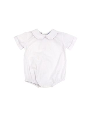 White Boys Short Sleeve Piped Onesie w/ Button Back
