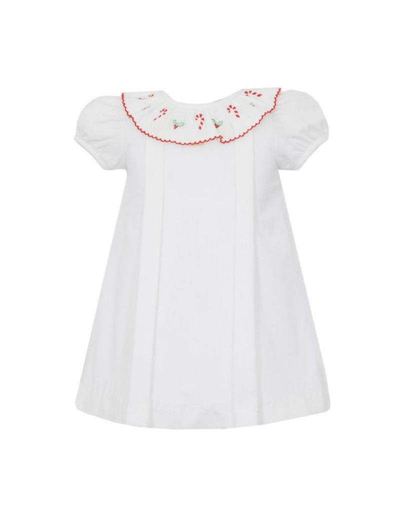 White Cord Float Dress  Collar, Candy Canes and Holly