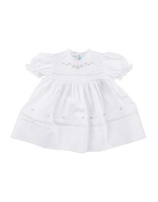 White Floral Bullions And Lace Dress 