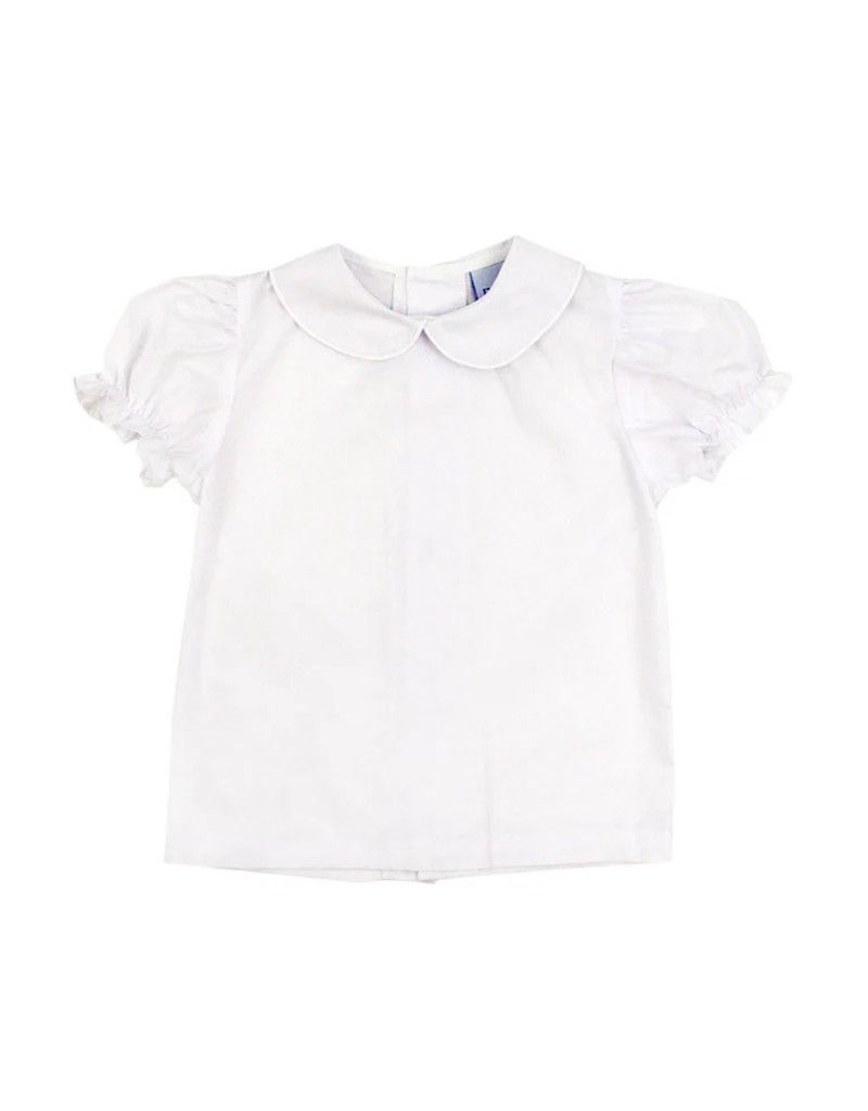 White Girls Short Sleeve Blouse w/ Button Back