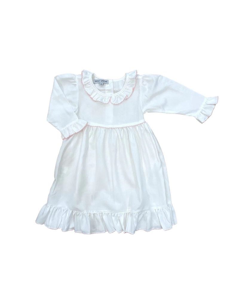 White Gown W/Pink Picot Trim