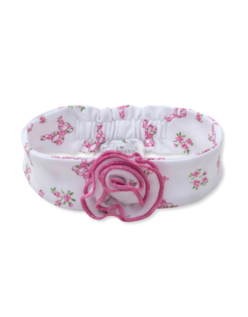 White Headband w/ Pink Flower &amp; Ribbon Design