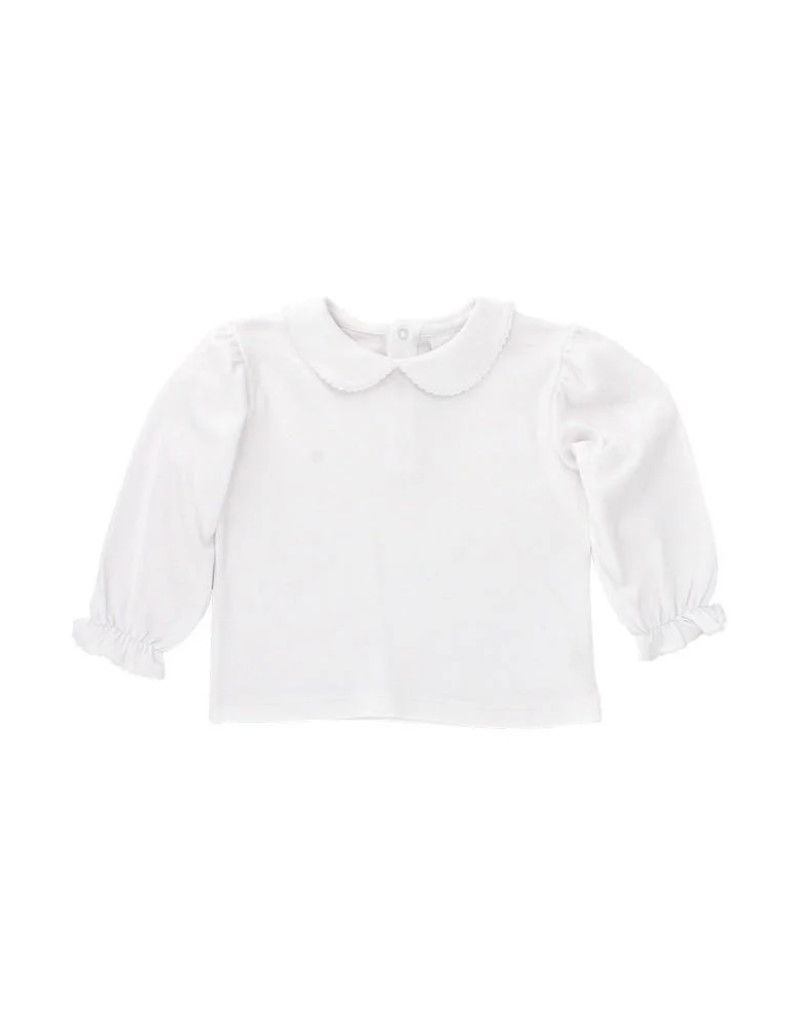 White Knit Girls L/S Shirt Button Back