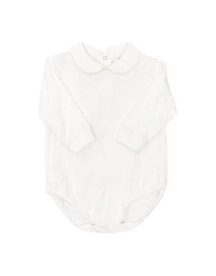 White Knit, White Trim, Knit Boys Long Sleeve Onesie