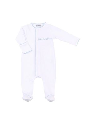 White Little Brother Blue Embroidered Footie
