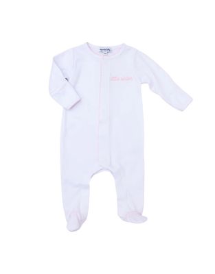 White Little Sister Pink Embroidered Footie