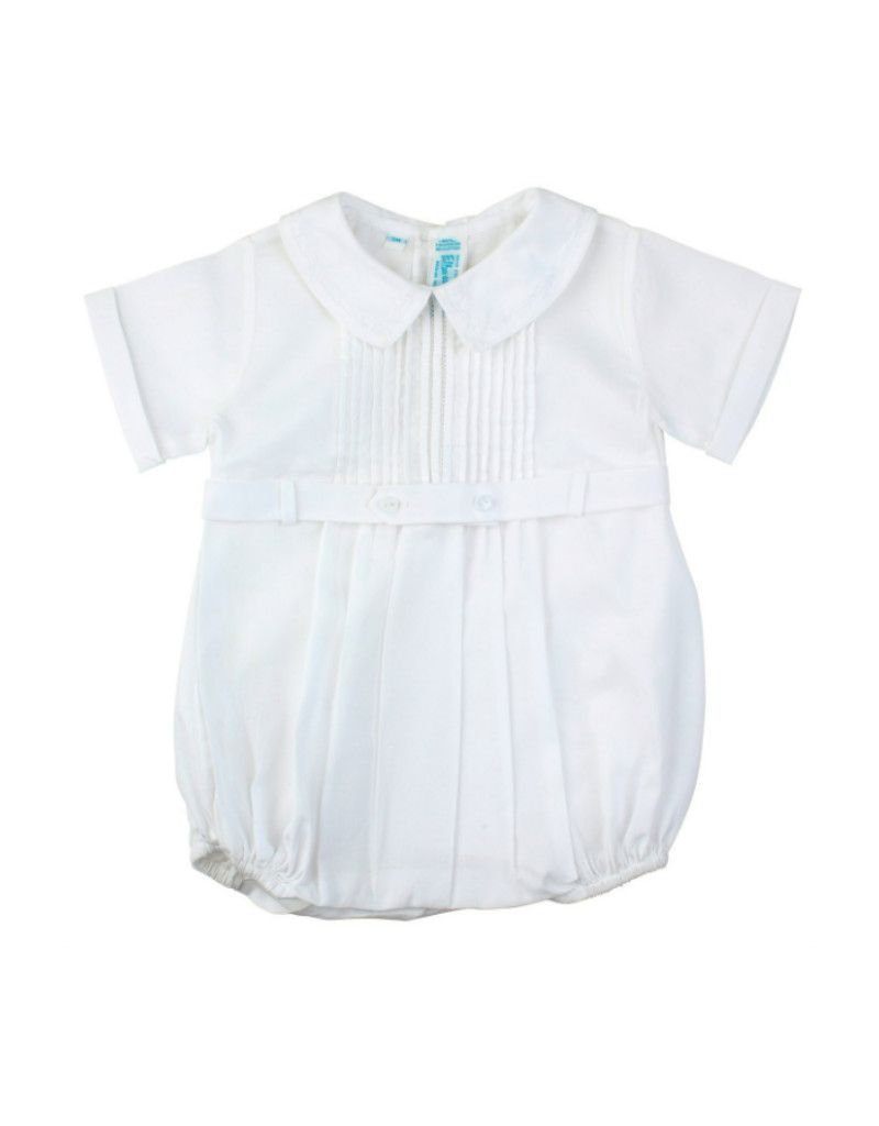 White Pintucked Button Belt Creeper