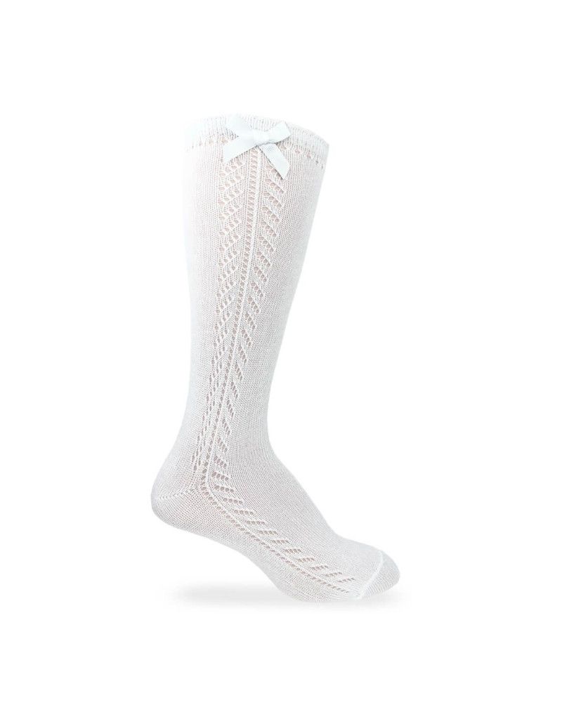 White Tall Sock With Bow 1650