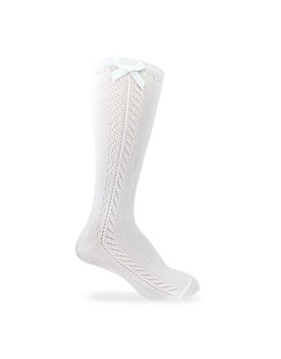 White Tall Sock With Bow 1650
