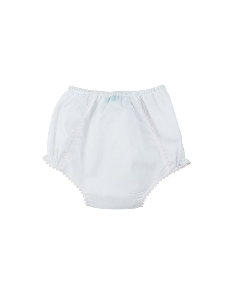 White w/ Pink Ric Rac Trim Diaper Cover