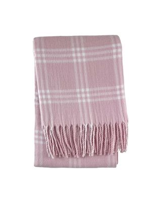 Window Pane Check Flannel Fringe Blanket, Pink with White