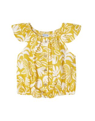 Yellow Tropical Print Blouse