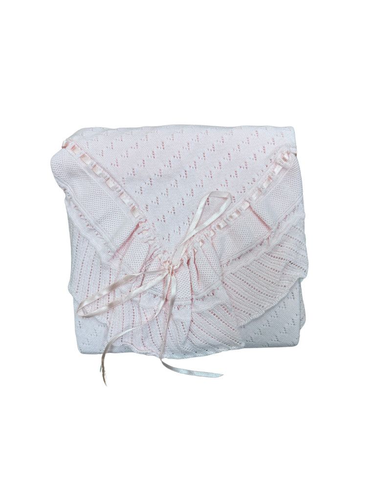 Pink w Pink  Ribbon Pointelle Knit Blanket