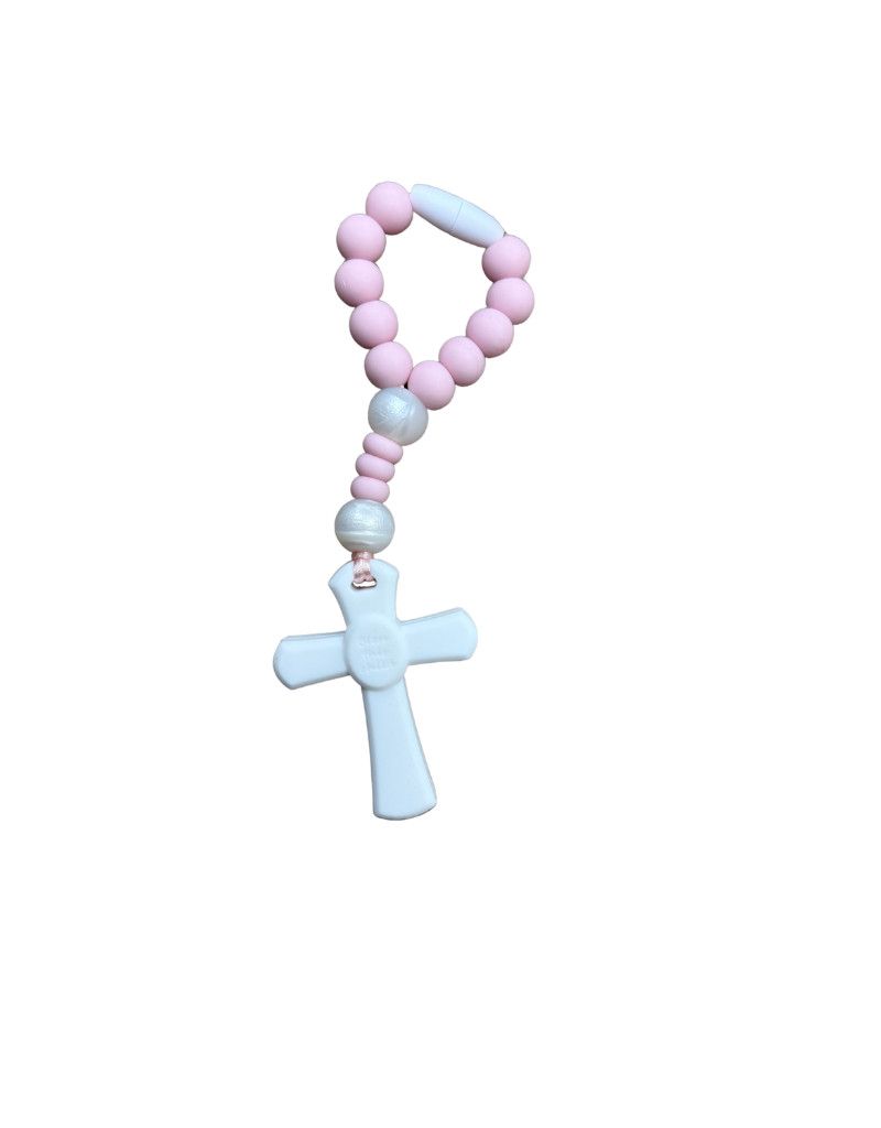 Teething Rosary Decade Pink/White