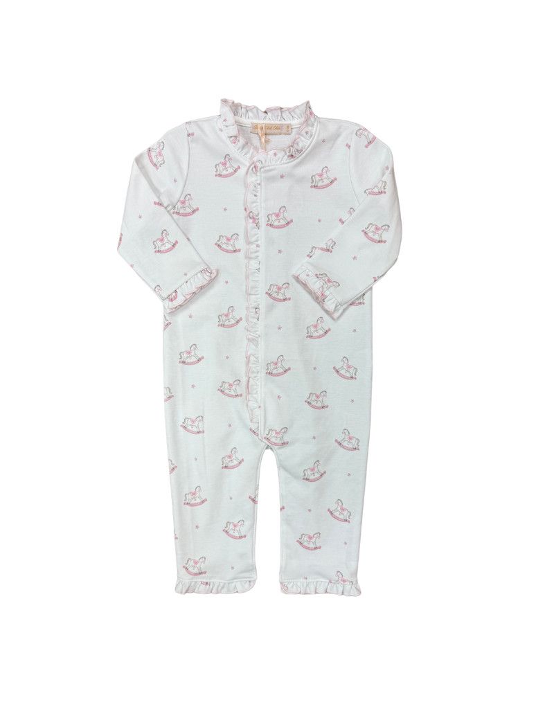 Cute Rocking Horse Pink printed Coverall  w Ruffles