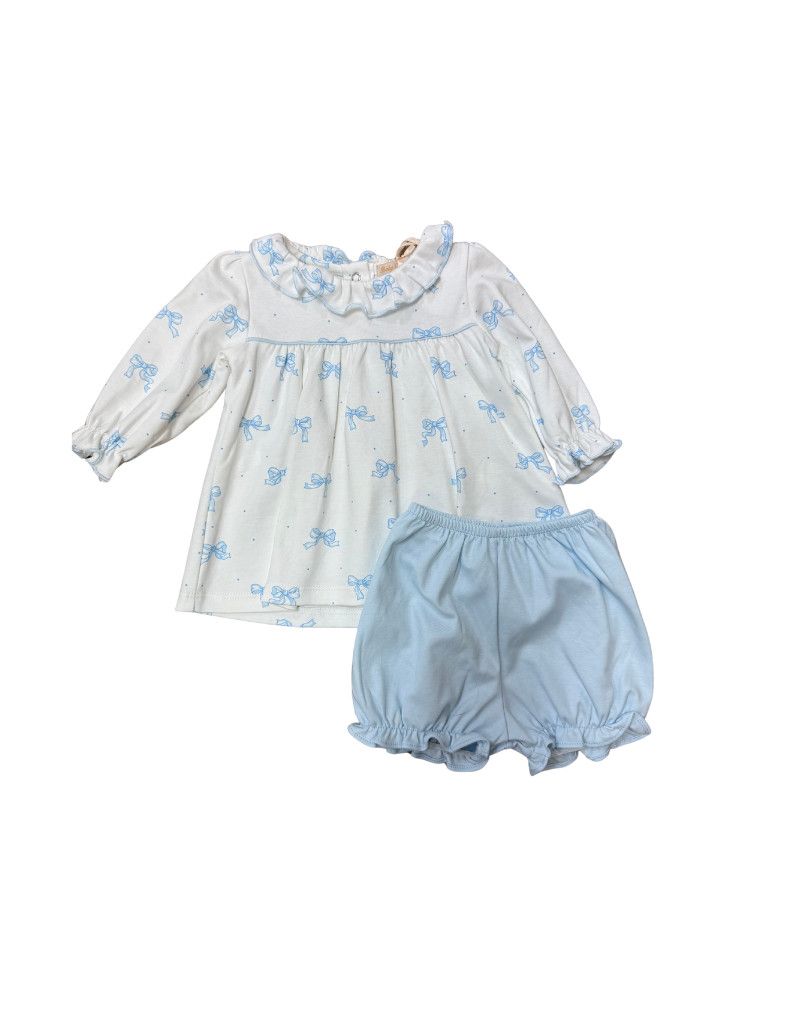Pretty Bows Blue Printed Blouse and Bloomer