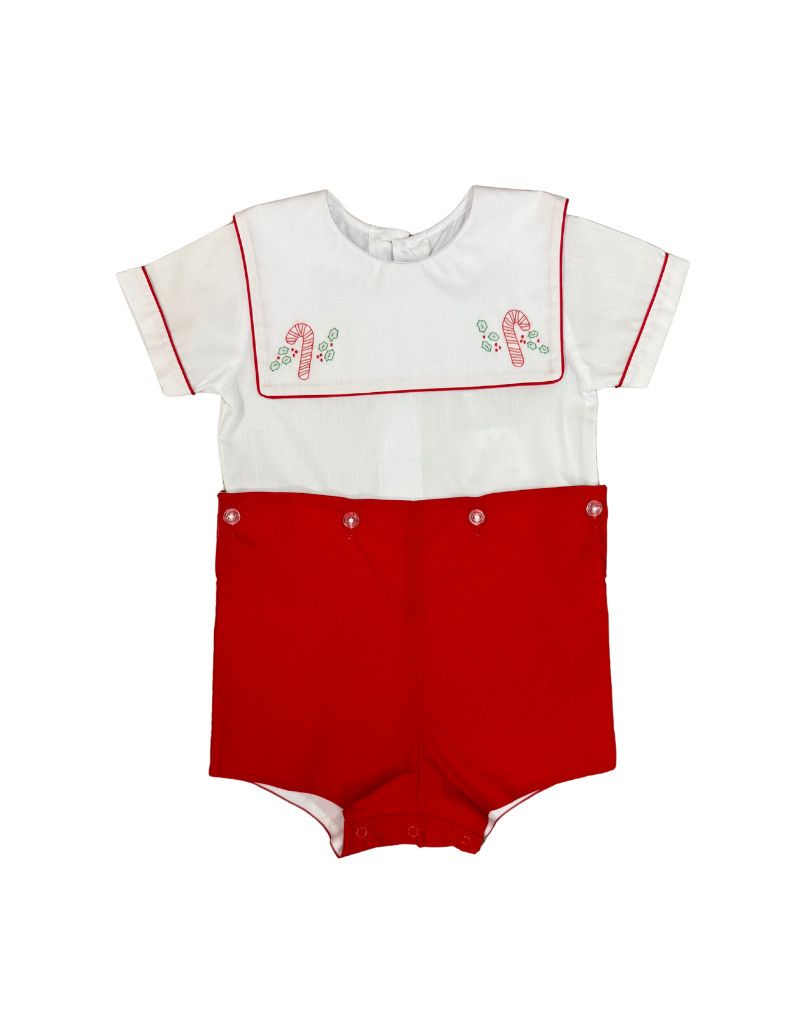 White Boy Suit with Candy Cane Emb Bib Collar