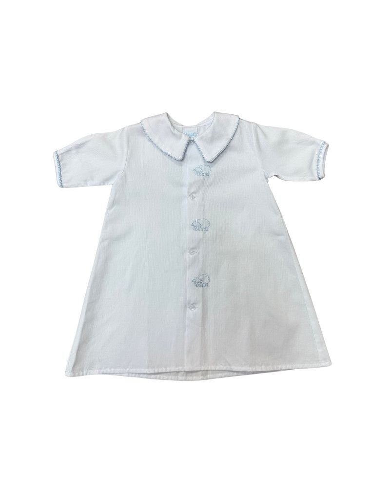 White/Blue Pique Day Gown with Lamb