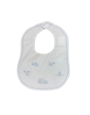 White Bib w/ Blue Scallop and Multi Transportation