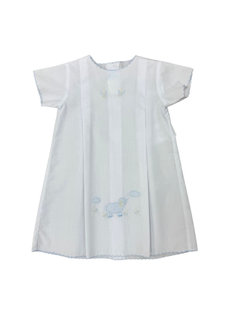 White Scallop Pleated Day Gown with Blue Lamb