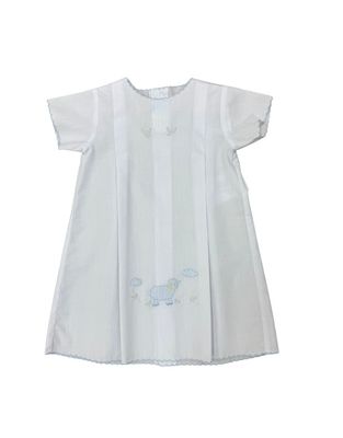 White Scallop Pleated Day Gown with Blue Lamb