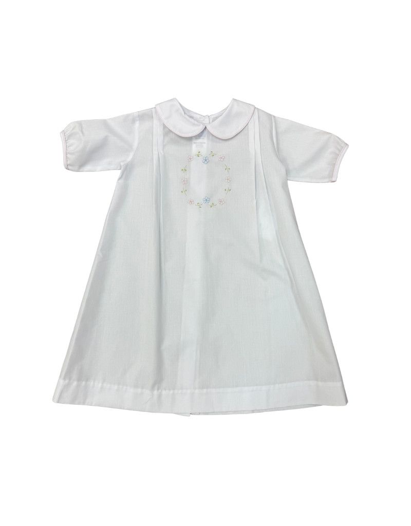 White Daygown with Flower Wreath Embroidery