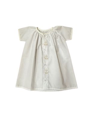 White and Ivory Button Day Gown with Cross Embroidery