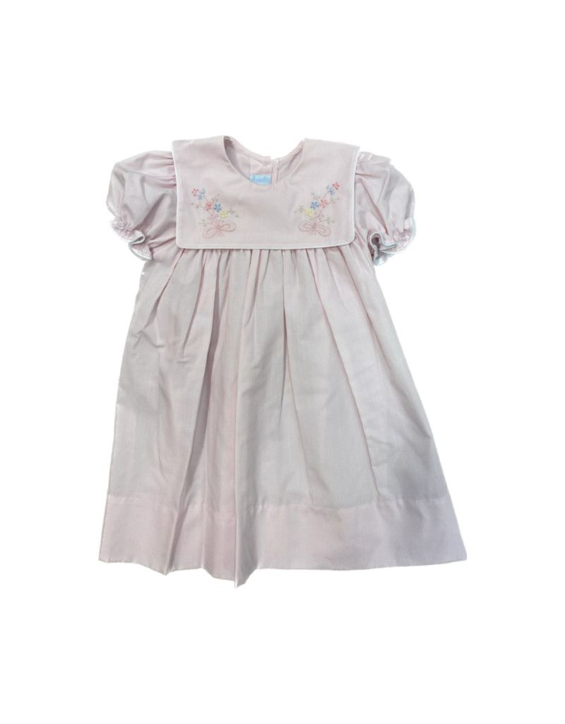 Pink Dress with Floral Bouquet Embroidery