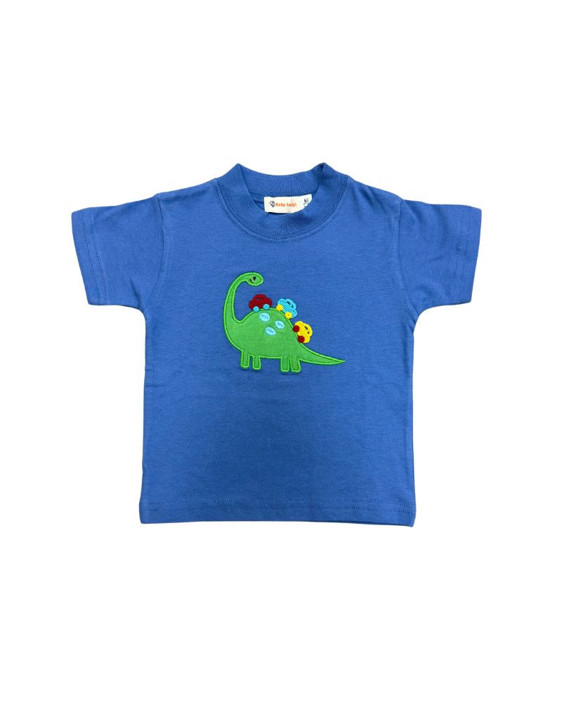 Green Dino with Cars on Blue T-shirt