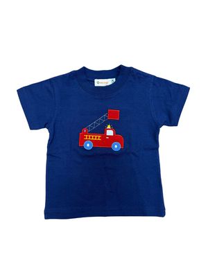 Firetruck Applique  on Navy Blue Knit Shirt