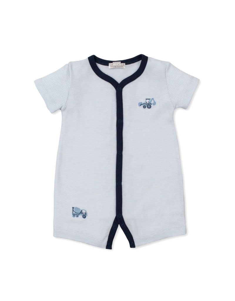 Light Blue Construction Trucks Short Playsuit 