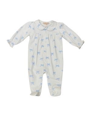 Pretty Bows Blue Printed Footie w Printed Round Collar 