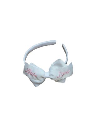 Scalloped White Bow W/Headband-Little Sister
