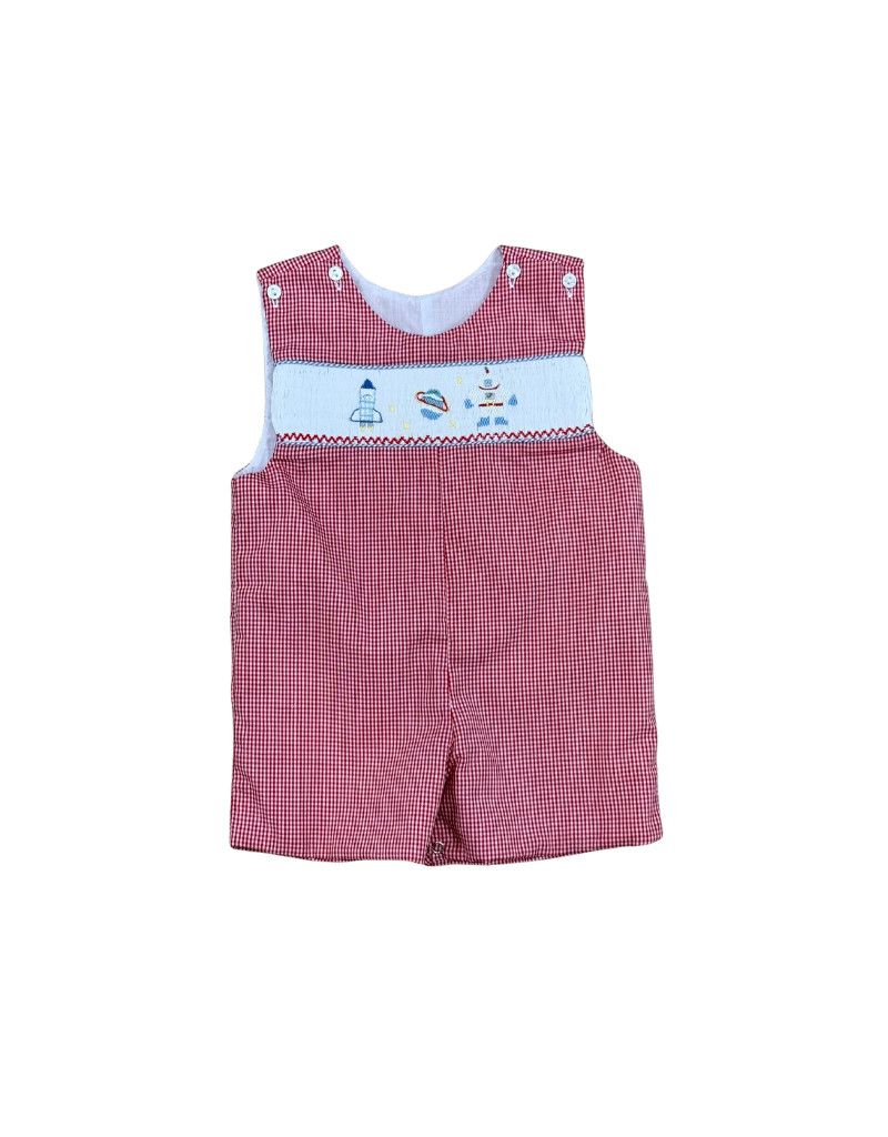 Red Micro Gingham Smocked Rocket  Jon Jon