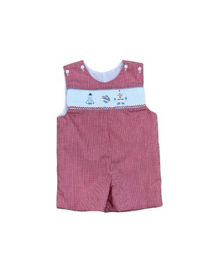 Red Micro Gingham Smocked Rocket  Jon Jon