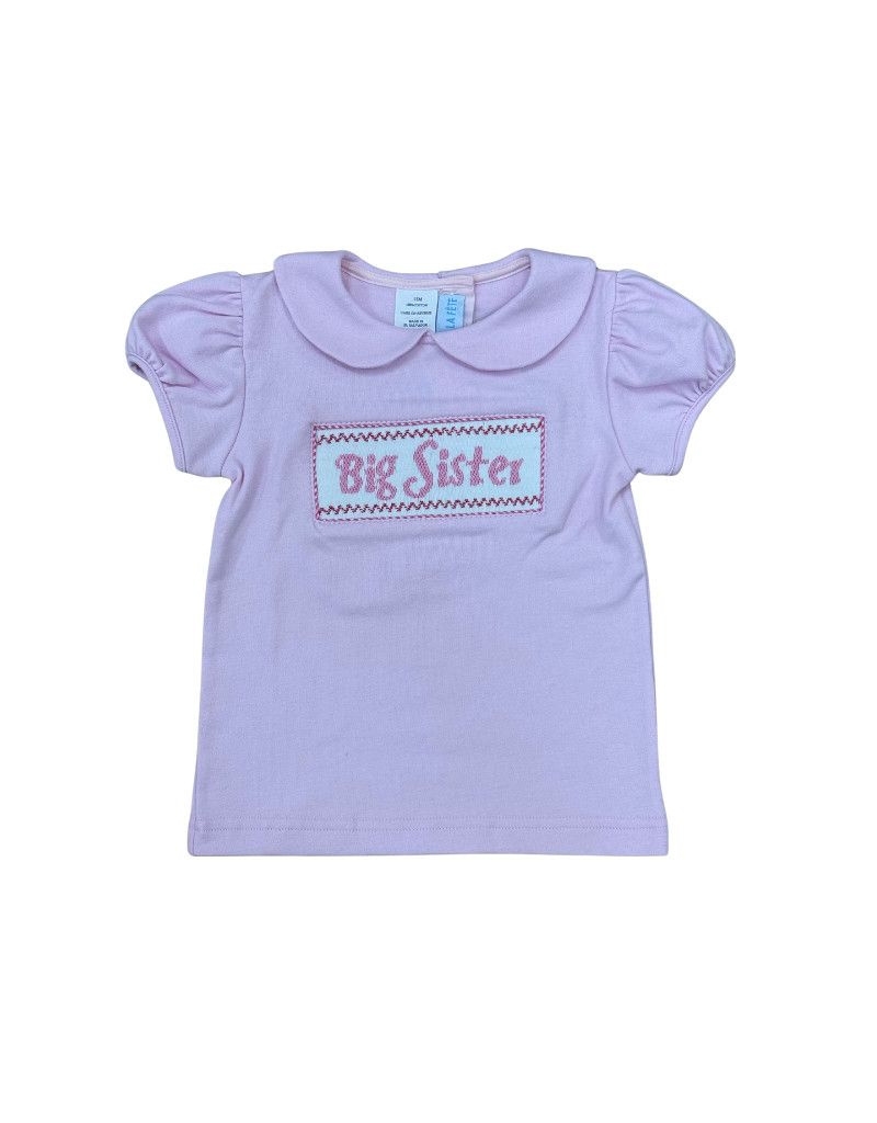 Big Sister Smocked Pink Knit Tee