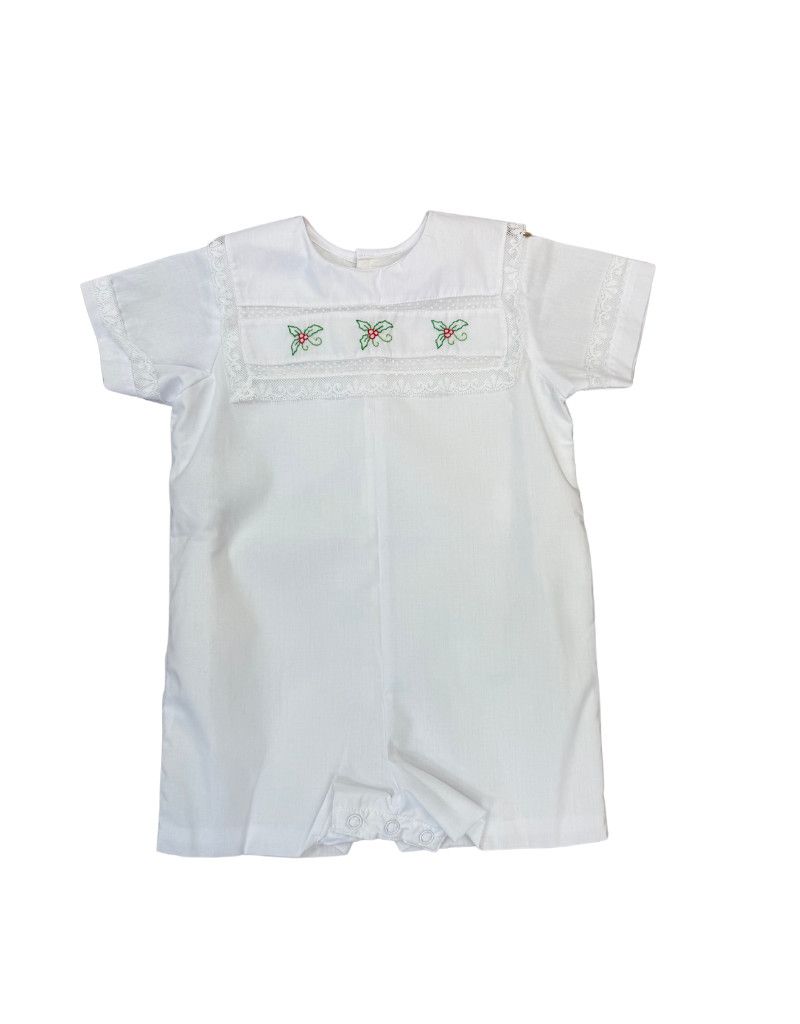 White Collins Romper with Hollies