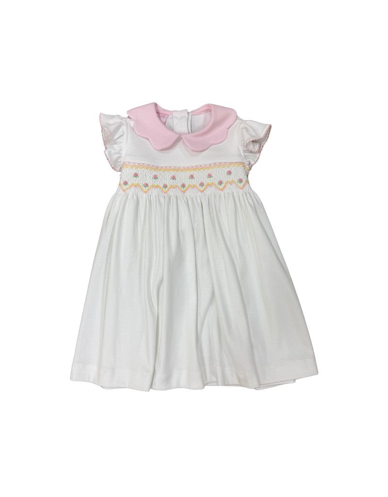 White Smocked Angel Sleeve Knit Dress 24m