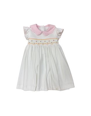 White Smocked Angel Sleeve Knit Dress 24m