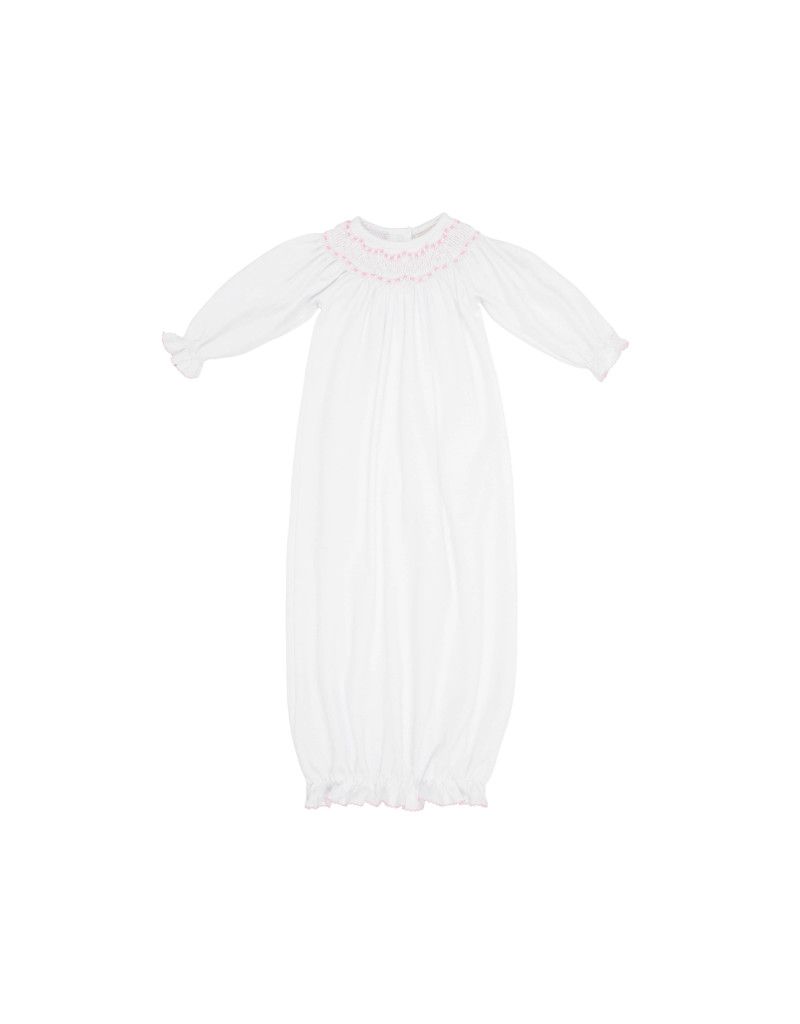 Sweetly Smocked Greeting Gown - White/Pink