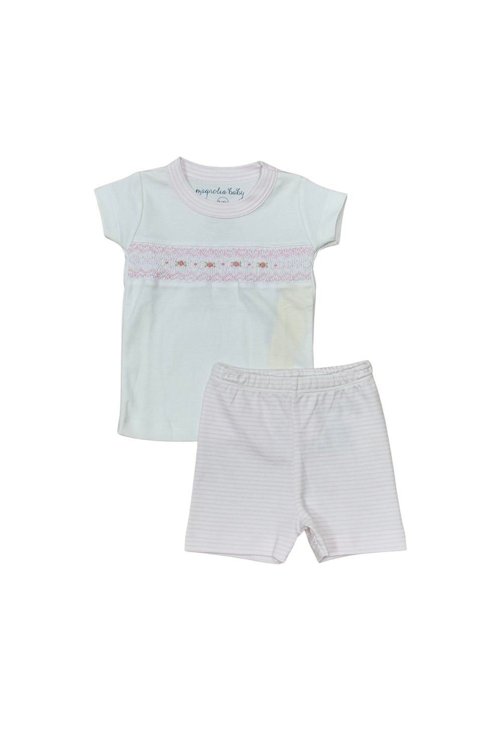 Smocked Pink Stripe Pima PJ Short Set