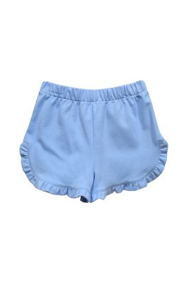 Blue Knit Ruffle Trim Shorts