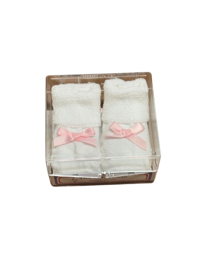 White Booties with Pink Bow NB