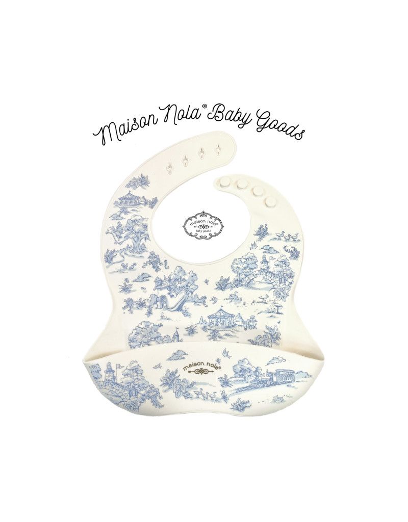 Blue Toile Silicone Bib