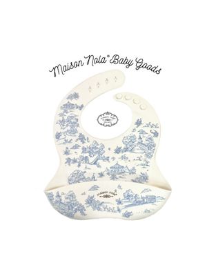 Blue Toile Silicone Bib