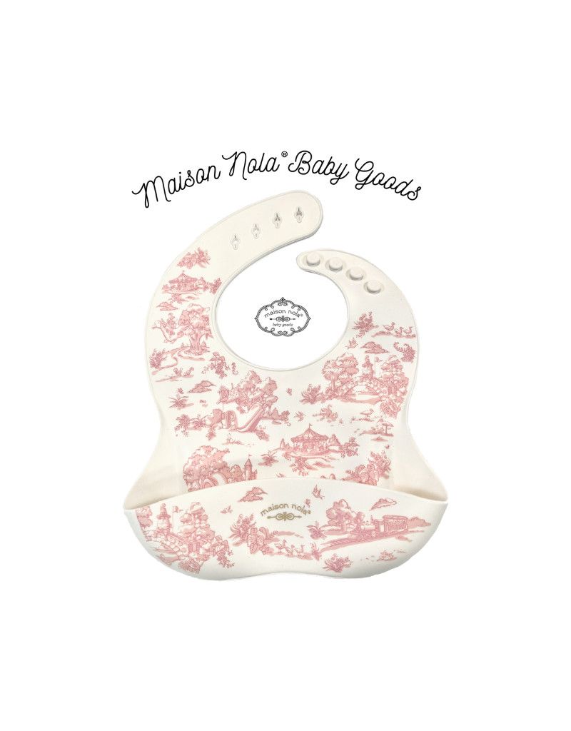 Pink Toile Silicone Bib