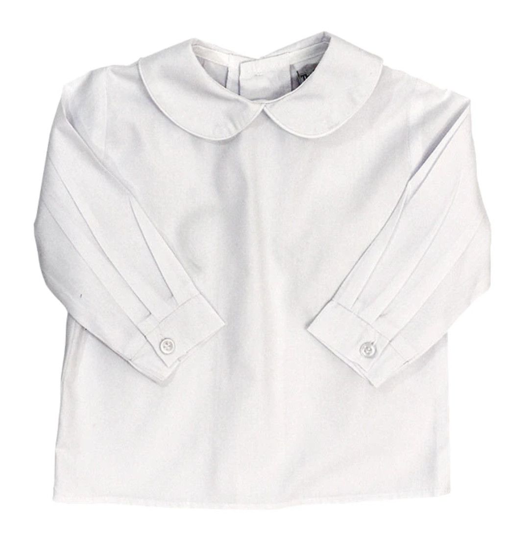 White Boys Long Sleeve Piped Shirt w/ Button Back, Size: 12m