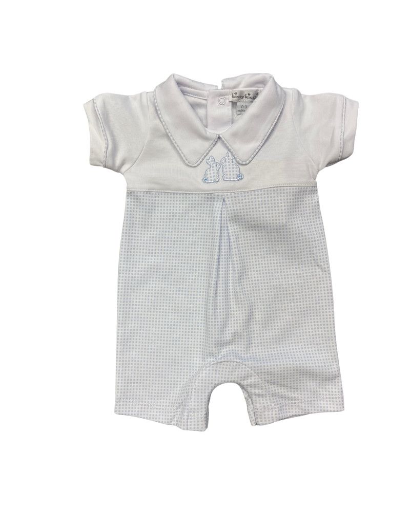 Pique Bunny Bash Short Playsuit, Light BLue/White